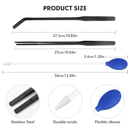 3 Pcs Multi-Functional Axolotl Tank Accessories, Pro-Grade Straight and Curved Long Tweezers with Extended Reach and Ergo-Grip, Plus a Precision Coral Feeder in One Care Bundle