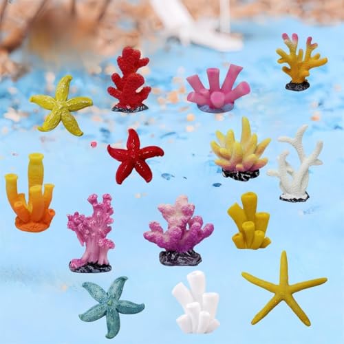 16 Pcs Aquarium Coral Plant Decor,Vivid Multicolor Resin Artificial Coral Reef Sea Star Decor for Fish Tank Aquarium Landscape Table Home Decor Garden Pond Micro Landscape Scenery