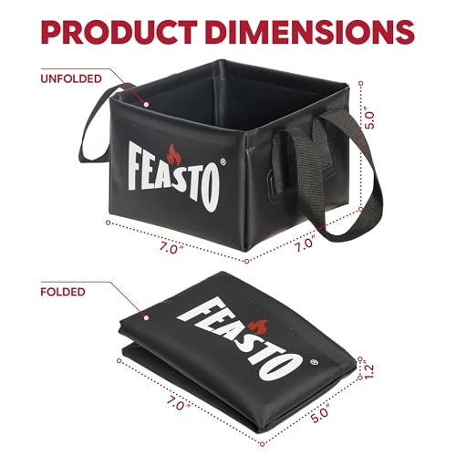 Feasto Collapsible Water Bucket for Grill Brush Cleaning & Soaking, Foldable Square Dunk Tank for Steam Grills, Multi-Use Indoor & Outdoor (Bucket Only, No Brush Included), Black