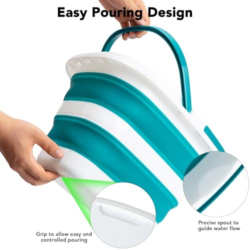 Large Collapsible Mop Bucket, 16L(4.2 Gallon) Plastic Bucket for House Cleaning, Car Washing, Silicone Cleaning Supplier Organizer, Portable Basket with Handle for Laundry Storage, RV Camping, Fishing - color: Green
