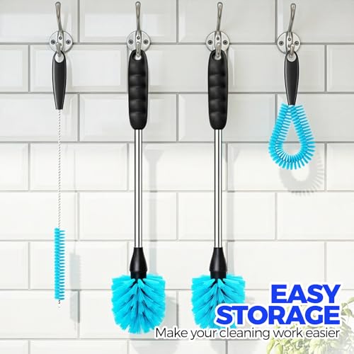 Holikme 4 Pack Bottle Brush Set, 14.5" Long Handle Stainless Steel Bottle Cleaner Brush, Long-Handled 4-in-1 Stainless Steel Bottle Brushes for Water Bottle, Cups, Abrasive Wheel Brushes, Blue - color: Blue