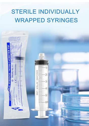Luer Lock Syringe 60ml - Sterile Disposable Syringes without Needles (10 Pack), Individual Sealed Packaging - size: 60ml