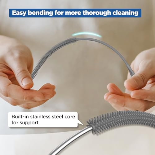 YOTIME Silicone Straw Cleaner Brush, 2Pcs Reusable Straw Brush Extra Long for Cleaning Tumbler with Handle and Glass Metal Smoothie Straws, Non-slip Handle Soft and Bendable, 6mm+9mm, Gray - color: Gray