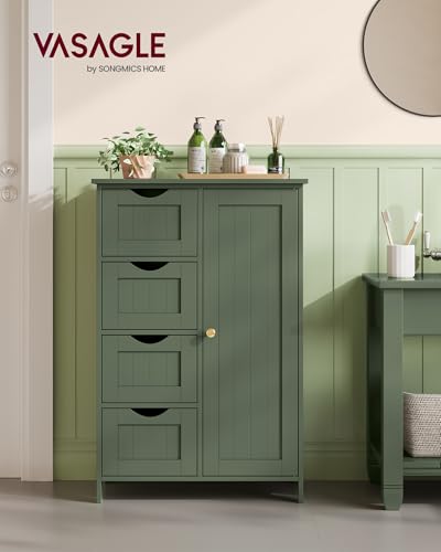 VASAGLE Storage Cabinet with Drawers, Freestanding Floor Cabinet with Door, 11.8 x 21.7 x 32.3 Inches, Adjustable Shelf, for Bathroom, Living Room, Kitchen, Forest Green ULHC041CH01S - color: Forest Green, style: 1 Door + 4 Drawers（32.3"）