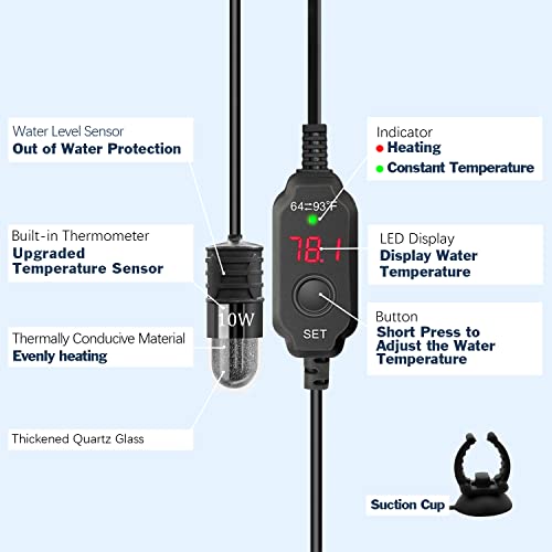 YOFOTHS Adjustable Mini Aquarium Heater 0.5/1/2/3 Gallon Submersible Small Fish Tank Heater 10W/20W/30W Digital Display Thermostat External Temperature Controller - size: USB-10W