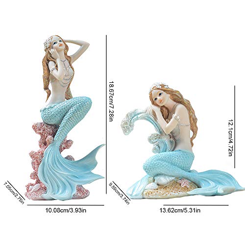 Rayberro Blue Mermaid Figurines 7.28" Resin Mermaid Sculpture Mediterranean Princess Ornaments Home Office Desktop Bookshelf Mermaid Collectible Figurines Crafts Fish Tank Aquarium Decoration - color: Blue Look Up, size: 7.28x3.93x2.75inch