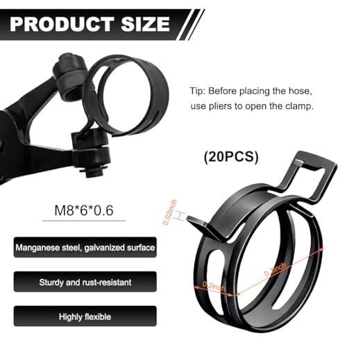 Wevdn 20PCS 5/16" ID Spring Band Type Clamps, 8mm Manganese Steel Fuel Line Pipe Spring Hose Clip, Low Pressure Air Clip Vacuum Hose Water Pipe Silicone Tube Clamps Fasteners - color: 8mm, size: 20PCS