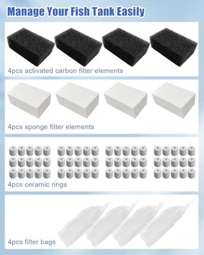 OCHIKI 4 Sets Aquarium Tank Filter Maintenance Kit Fit for AquaClear 70, Three-Stage Filtration Tank Carbon Filter & Foam Filter & Ceramic Rings & Bags for 40 to 70 Gallon Aquariums - size: for 40-70 Gallon