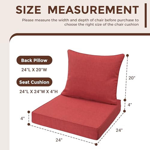 FUNHOME Outdoor Seat Cushion Set 24 x 24 x 4 Inch,Water Resistant Outdoor Chair Cushions for Patio Furniture,Thick Deep Seating Pads for Outside Chair Sofa Couch, Sangria Red - color: Sangria Red