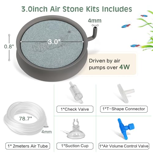 hygger Aquarium Air Stone Fish Tank Bubbler Quiet Ultra High Dissolved Oxygen Stone Fish Tank Air Stone Nano Bubble Airstone Stainless Steel Air Stones for Aquarium Fish Tank and Hydroponics-3.0inch - size: 3.0inch