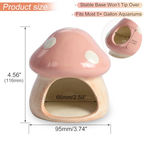 Ceramics Mushroom House Aquarium Decor, Betta Fish Tank Accessories Landscape Decoration, Small Shrimp Goldfishes Habitat Hut Pleco Smalland Breeding Hide Caves Toad House - Pink - color: Pink