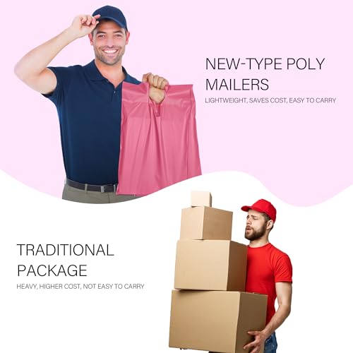 Poly Mailers 12x15.5 inch 50 Pcs, Pink Mailing Envelopes with Handle, Easy to Carry and Self Adhesive Shipping Bags for Clothing, Upgrade Design Tamper Proof Mailers Poly Bags - color: HandlePink, size: 12x15.5 Inch 50 Pcs