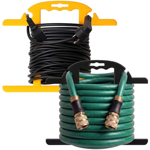 Ripeng 2 Pcs Heavy Duty Extension Cord and Hose Reel with Carrying Handle, Durable ABS H-shape Design Fits 100ft Cord Cable or Water Hose, 50ft Soaker Tube Management (Yellow & Black) - color: Yellow & Black