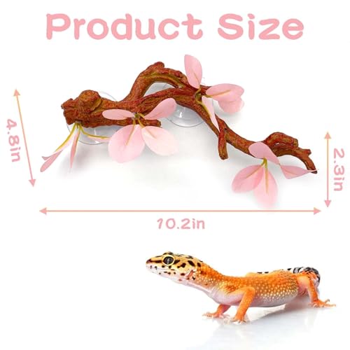 kathson 2 PCS Reptile Corner Branch, Lizard Climb Branches Decor Terrarium Plant Decoration with Suction Cup Reptile Tank Plant Ornament for Bearded Dragons Gecko Snake Spider Frog (Pink) - color: Pink