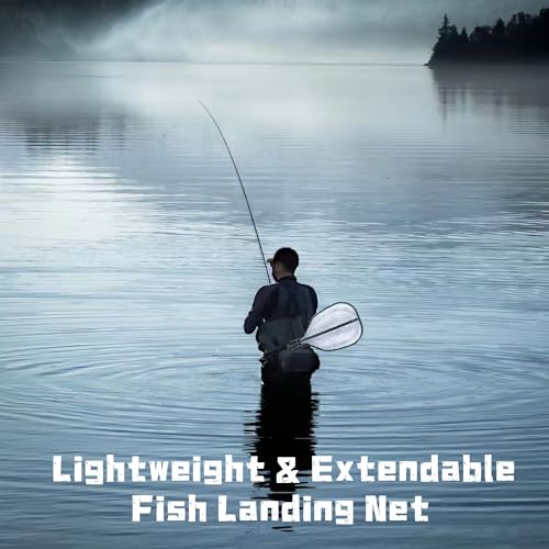 Floating Fishing Net for Steelhead, Salmon, Fly, Kayak, Catfish, Bass, Trout Fishing, Rubber Coated Landing Net with Fixed or Telescoping Pole Handle - color: White Silicone Net