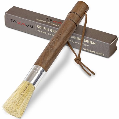 Takavu Coffee Grinder Cleaning Brush, Barista Brush with Stiff White Boar Bristle, Espresso Machine Cleaner Tool, Brista Dusting Accessories Used on Group Heads Shower Screen Portafilter Scoop Tamper - color: White Boar Bristle