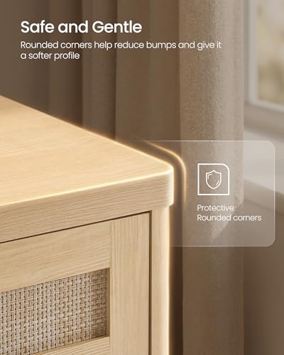 VASAGLE ELLAN Collection - Boho Buffet Cabinet with Rattan-Look Doors, Sideboard Storage Cabinet, Rounded Corners, Adjustable Shelf, Drawer, for Kitchen, Oak Beige UBBK601YC01 - color: Oak Beige (With Drawer), size: 1 Pcs