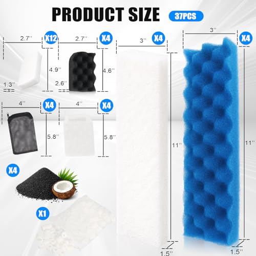 Replacement Filter Media Compatible with Fluval 406/407 – 37 PCS Aquarium Filter Parts with Biological Sponge Foam, Polishing Pads, and Multi-Function Adsorbing Media for Freshwater & Saltwater
