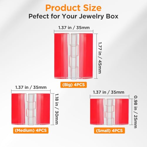 12 Pcs Acrylic Small Hinges, 3 Size Self-Adhesive Plastic Clear Transparent Hinges Continuous Piano Folding Latch Tools for Cabinet Crafts Furniture Display Stand Aquarium Lid (25*35, 30*35, 45*35mm)
