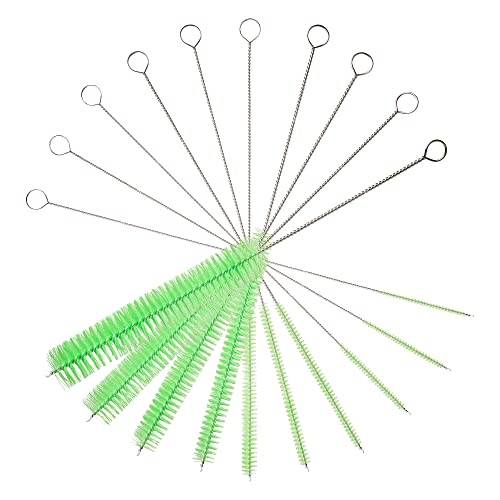 10" Lab Tube Cleaning Brush Set (10-Pack Master Kit) - Flexible Stainless Steel Handles & Multi-Size Nylon Bristles for Test Tubes, Bottles, Pipes, and Deep Detailing, Green - color: Green, size: 10pk - 2mm 3mm 4mm 5mm 6mm 8mm 12mm 16mm 20mm 24mm