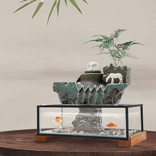 Desktop Water Fountains Indoors with LED Light, Rockery and Aquariums Water Fall Indoor for Living Room Office Decor (Style C) - style: style C