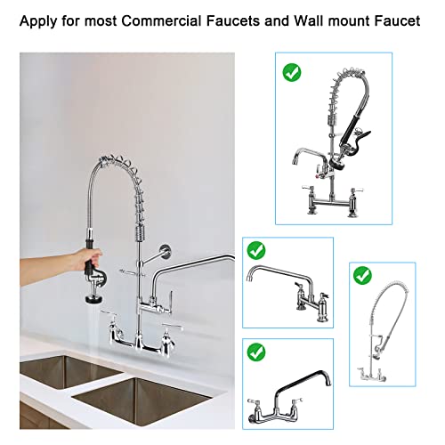 Pre Rinse Spray Valve with 45" Flexible Hose KANONEY Stainless Steel Hose 1.42 GPM Commercial Sink Sprayer Nozzle Head Replacement Kit for Dish Industrial Restaurant Kitchen Faucets, Black