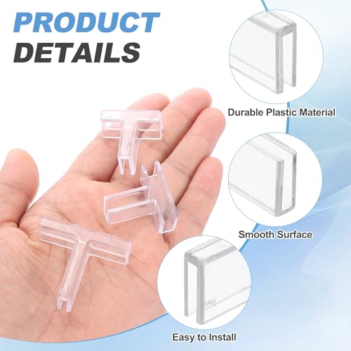 uxcell 24Pcs Plastic Glass Connector, Suitable for 3mm Thick t Shaped Glass to Glass Clamp, Fixing Bracket Rimless Clip Holder for Aquarium Fish Tank Display Shelves, Transparent - color: Transparent, size: 3mm