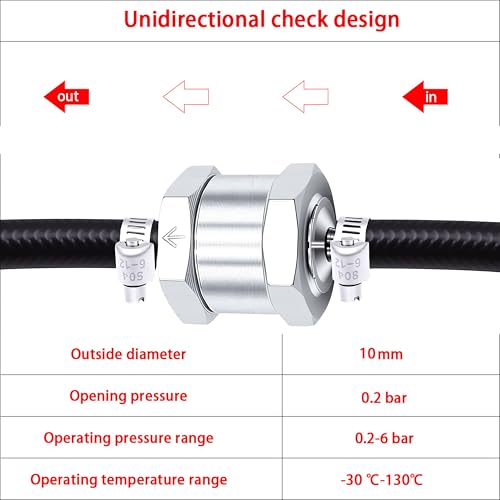 mxuteuk 2Pcs 3/8" 10mm Aluminium Silver Non Return One Way Check Valve with 4Pcs 6-12mm Universal Adjustable Hose Clamps for Fuel Petrol Diesel Line Oil M-H-032-10mm - color: Silver, size: 3/8" 10mm