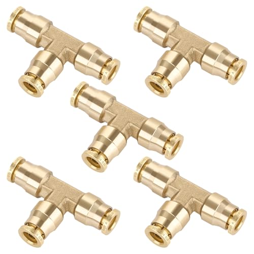 1/4" Quick Push to Connect Fittings Brass Union Tee Shaped Joint DOT Approved 1/4 Inch OD 3 Way Tube Air Line Adapter Air Spring Suspension Kit for Car Truck Trailers and Air Brake System 5pcs - size: 1/4" OD 5PCS, style: Tee