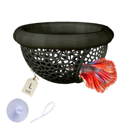 Floating Betta Hammock with Suction Cup, Shrimp Cave, Betta Fish Feeding Rings,3D Printed Aquarium Decor (Black, Large) - color: Black, size: Large