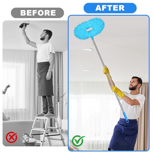 Storystore Ceiling Fan Cleaner Duster - Adjustable Duster with Extension Pole,Dusters for Cleaning Fan Blade, Walls and Cobweb (Blue) - color: Round-blue