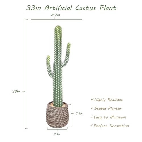 33 Inch Tall Realistic Cactus Plant Artificial with Plastic Woven Planter Decoration Indoor, Lifelike Fake Cactus Plant for Home Office Garden Store Porch Patio Decor. - size: 33 Inch-2Pcs