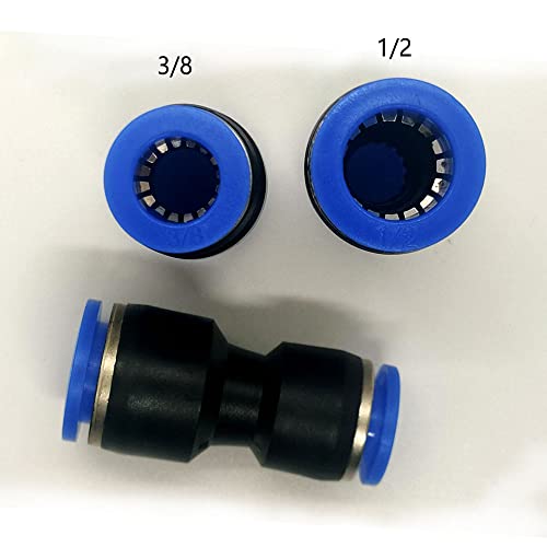 zjxed 1/2" OD x 3/8" OD Pneumatic quick Connector Push to Connect fittings Straight reducer Union/Coupler (Pack of 5) - size: 3/8 inch-1/2 inch