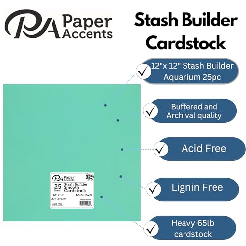 PA Paper Accents Stash Builder Cardstock 12" x 12" Aquarium, 65lb colored cardstock paper for card making, scrapbooking, printing, quilling and crafts, 25 box - color: Aquarium