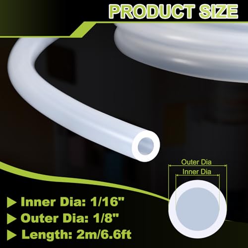 METALLIXITY Silicon Tubing(1/16" ID x 1/8" OD x 6.6Ft), Pure Silicone Hoses High Temp - for Printer, Hot Water Dispenser, Engine, Brewing, Fish Tank Air Pump, Pump Transfer, Clear - size: 6.6 Feet, style: 1/16" IDx1/8" OD