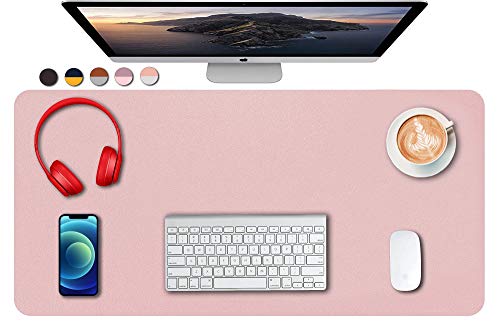 SUJAYU Dual Sided PU Leather Desk Pad, Mouse Pad, Office Desk Mat, Non-Slip Laptop Desk Pad, Waterproof Desk Writing Pad for Office and Home (31.5" x 15.7", Pink+Silver) - color: Pink+silver, size: 15.7" x 31.5"