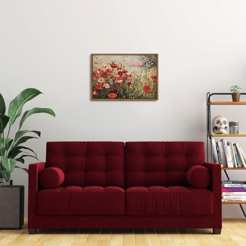 OIQArtOIQ Vintage Landscape Canvas Wall Art Framed Natural Scenery Painting Artwork Prints France Country Wilderness Farmhouse Decor Pictures Kitchen Bedroom Living Room Bathroom - color: Corn Poppy, size: 16x24 in