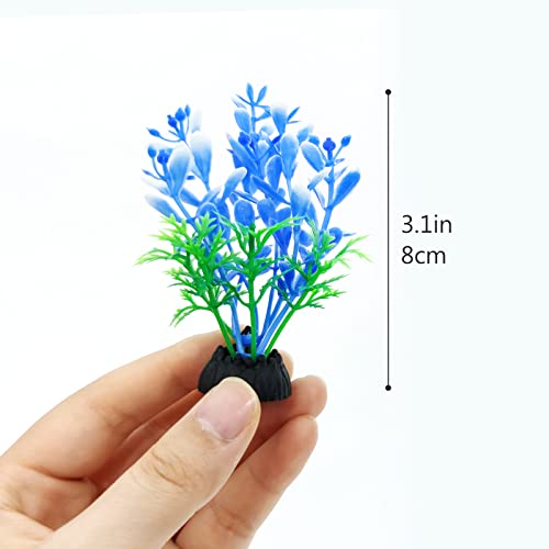 Aquarium Fish Tank Decorations 6PCS Small Blue Tree Artificial Plastic Fish Tank Plants Ornaments Safe for Betta Fish - color: Blue and Black