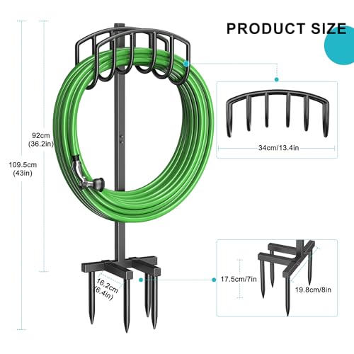 Garden Hose Holder, Detachable Metal Water Hose Holder Stand, Heavy Duty Freestanding Garden Hose Reel Rack and Hose Storage Organizer for Outside Yard
