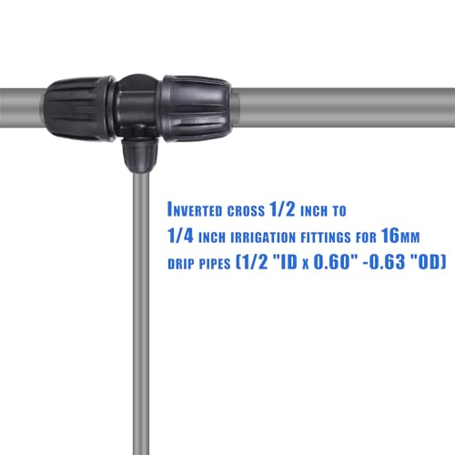 Locked Barbed Tee Connectors,1/2 Inch to 1/4 Inch Irrigation Tubing Fittings Kit for (1/2'' ID x 0.60''-0.63'' OD) 16mm Drip Tubing (20 Pcs Barbed Tee 3-Way) - size: 20 Pcs 1/2 to 1/4 Inch Locked Barbed 3-Way