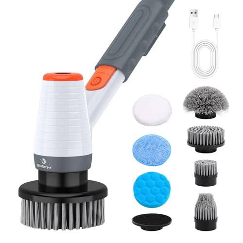 fishkeeper IPX9 Electric Aquarium Cleaning, Fish Tank Electric Spin Scrubber with 8 Replaceable Brush Heads Cordless w/ 3 Adjustable Speeds & Detachable Handle, Battery Display Screen Rechargeable