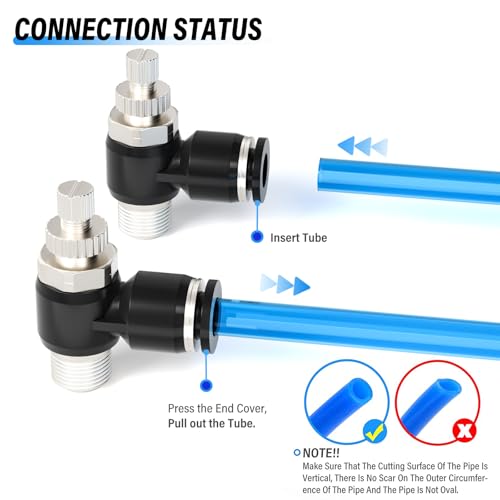 TAILONZ PNEUMATIC 3 Pack SL-1/4-N1 Push to Connect Air Line Fitting Air Flow Control Valve 1/4 Inch od 1/8 Inch Npt Elbow 90 Degree Air Speed Control Valve Fitting Push Lock - size: 1/4"OD1/8"NPT