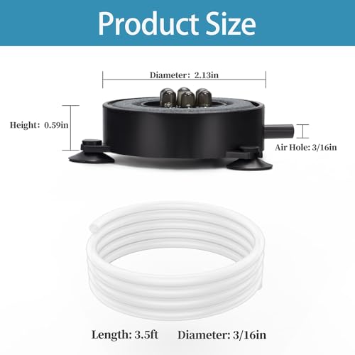 Aquarium LED Air Bubble Stone Disk 2 Inch with 6 Dazzle Color LEDs Fish Tank Oxygen Bubble LED Light Color Auto Changing with 3.5ft Air Tubing