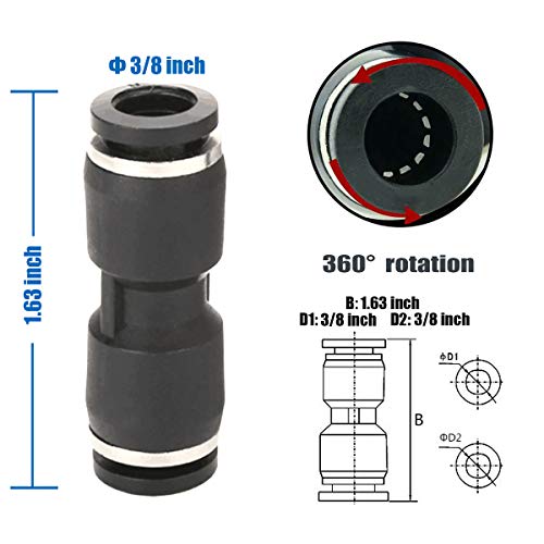 10PCS Pneumatic Push to Connect Fittings, PBT Plastic Union Straight 3/8"x 3/8"Tube OD Quick Connector for Home Garage Air Brake Air Compressor - size: 3/8"x 3/8"