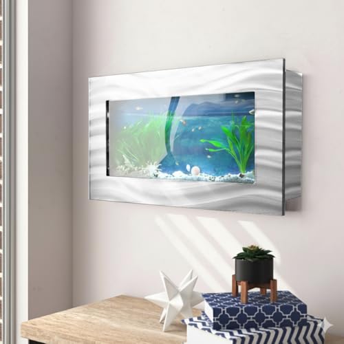 Aussie Aquariums 3.0 Wall Mounted Fish Tank Kit with LED Lighting, Built-in Filter System, Modern Space-Saving Design, Complete Accessories Set (Skyline, Silver) - color: Silver, size: Skyline