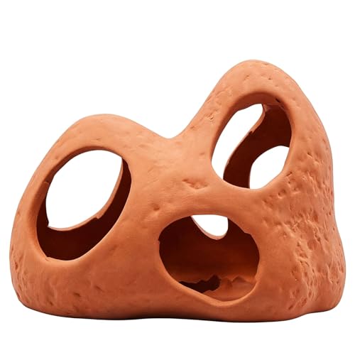 Saim Ceramic Aquarium Cave for Betta, Shrimp & Pleco - Fish Tank Decorations for Hiding and Breeding, Hideout with Filtration Function- Natural Color