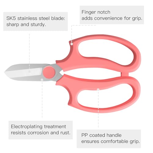 Housolution Flower Scissors, Strong Floral Shears,3PCS Premium Steel Garden Pruning Shears Floral Fruits Leaf Scissors Hand Pruner Snip Trimming Tool for Gardening Flower Arrangement, Pink - color: Pink, size: 3 Pack