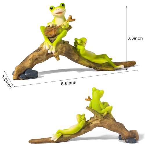 Resin Frog Aquarium Ornament with Musical & Relaxing Frogs on Branches - Perfect for Fish Tank Decor