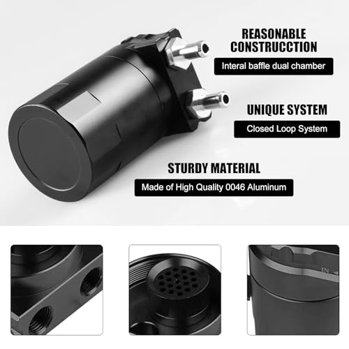 RULLINE Universal 2PCS 350ml Oil Catch Can Tank 0046 Aluminum Polish Baffled Reservoir Black - color: 2PCS Black, size: Basic version