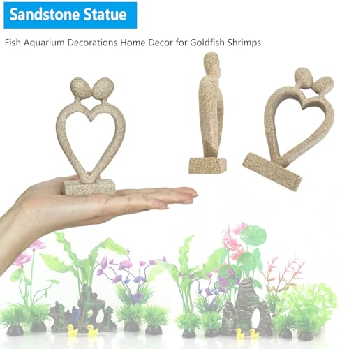 Sandstone Statue Fish Tank Ornaments, Small Fish Aquarium Decorations Home Decor for Goldfish Shrimps, Heart - color: Loving Kiss